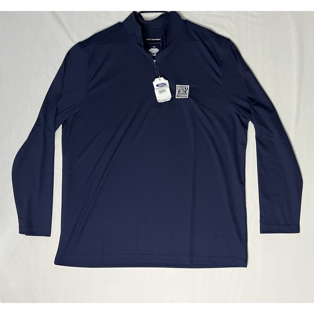 NWT Port Authority Ford Pullover Shirt Men's Size 2XL Blue Long Sleeve 1/4 Zip